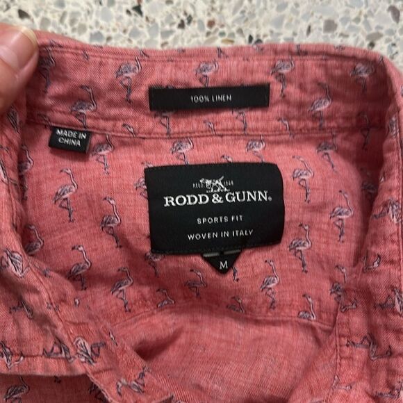 Rodd & Gunn Italy 100% linen flamingo shirt button down up medium m - Picture 6 of 6